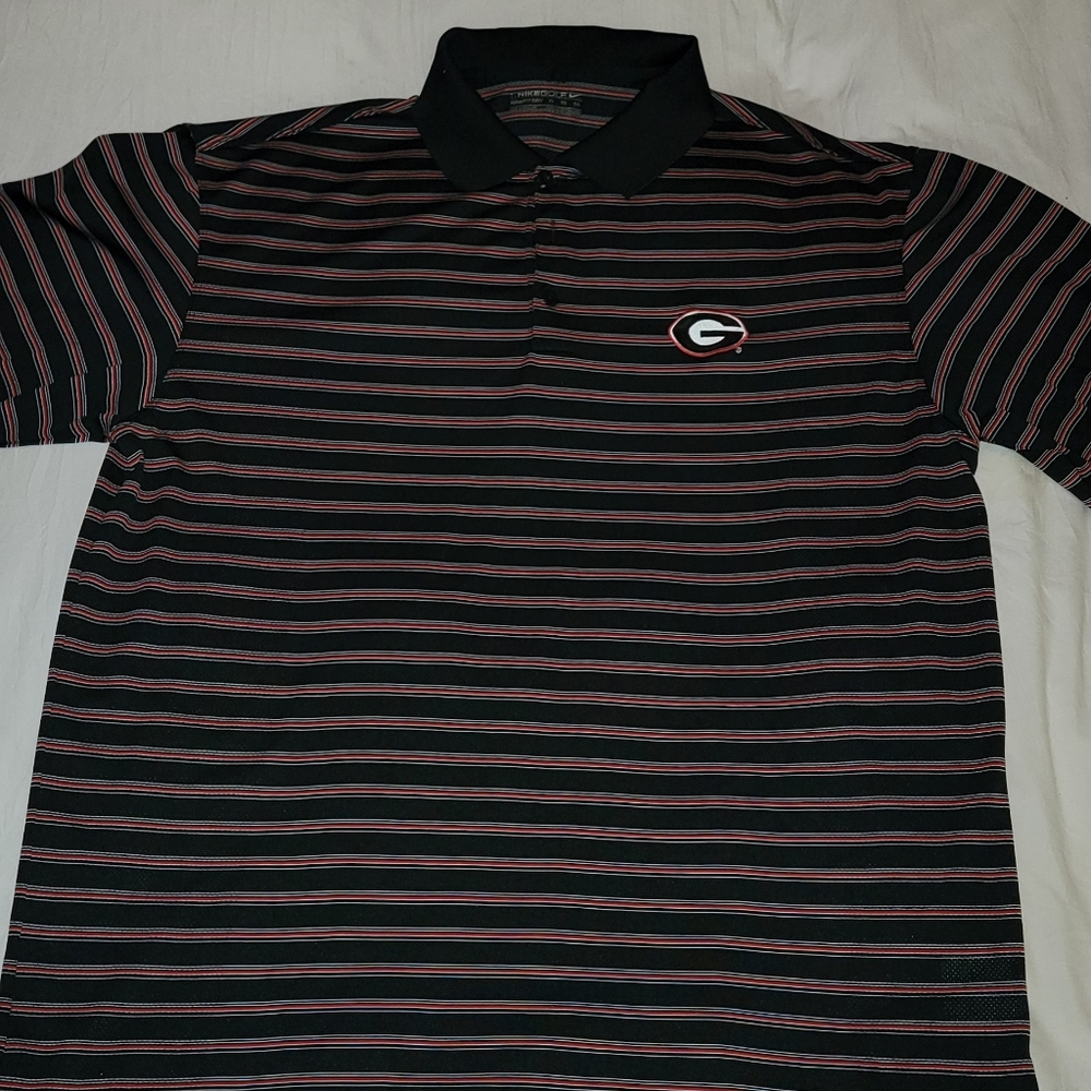 Men's Univeristy Of Georgia Black and Red Striped Polo Shirt
